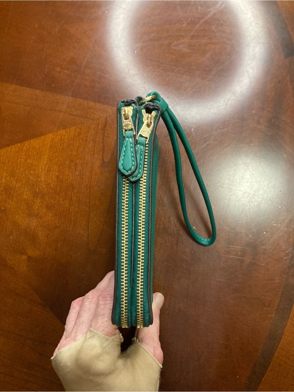 Coach CP483 Shamrock Green Pebbled Leather Corner Double Zip Wristlet EUC - Picture 9 of 12